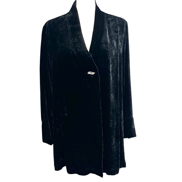 J JILL BLACK RAYON VELVET ONE BUTTON JACKET COAT - Picture 1 of 11